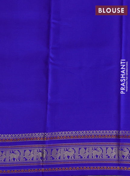Pure kanchipuram silk saree beige and royal blue with thread woven buttas and temple design thread woven border