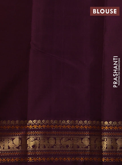 Pure kanchipuram silk saree peach orange and deep wine with zari woven buttas and temple design zari woven border