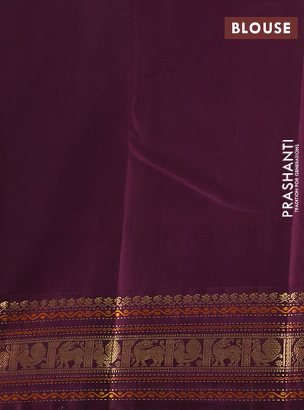 Pure kanchipuram silk saree beige and deep wine with zari woven buttas and temple design zari woven border