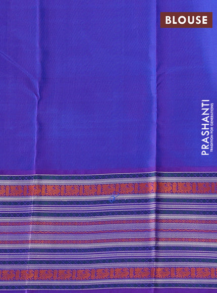 Pure kanchipuram silk saree blue and purple with thread woven buttas and long thread woven border