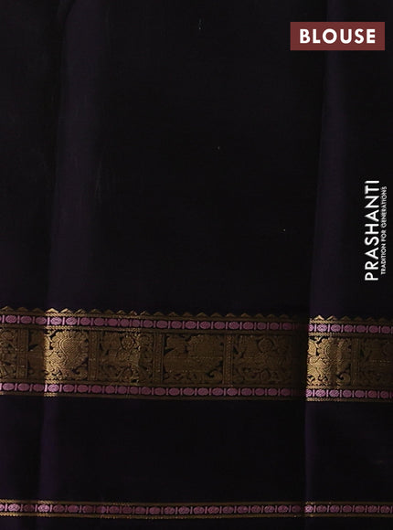 Pure kanchipuram silk saree dual shade of loght green and deep violet with annam zari woven buttas and rettapet zari woven border
