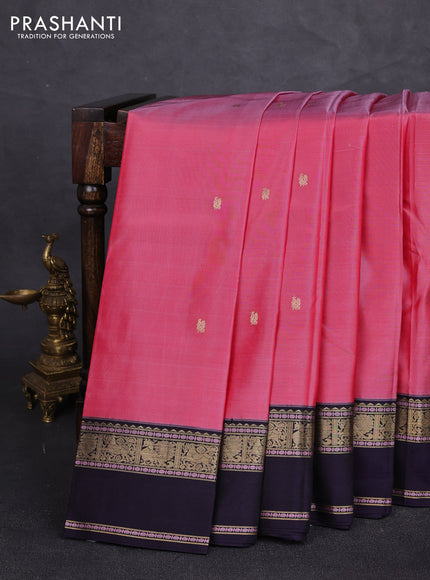 Pure kanchipuram silk saree red and deep violet with annam zari woven buttas and rettapet zari woven border