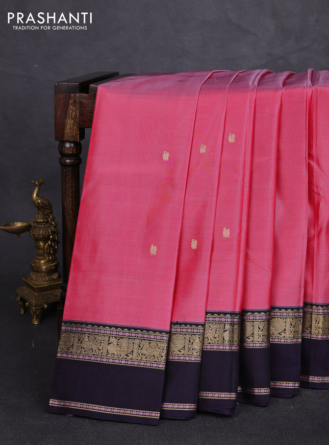 Pure kanchipuram silk saree red and deep violet with annam zari woven buttas and rettapet zari woven border