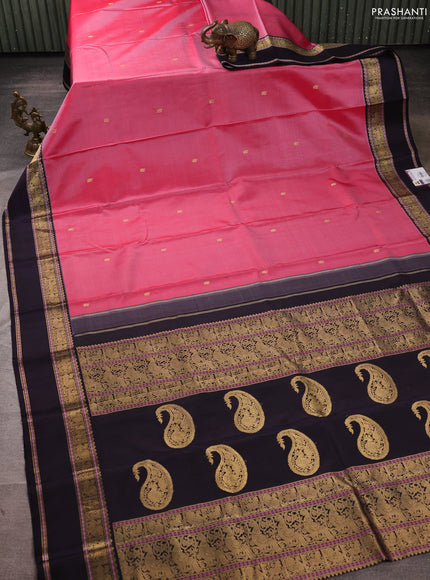 Pure kanchipuram silk saree red and deep violet with annam zari woven buttas and rettapet zari woven border