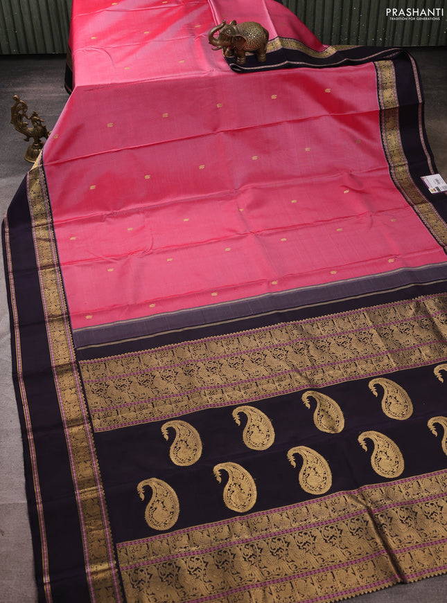 Pure kanchipuram silk saree red and deep violet with annam zari woven buttas and rettapet zari woven border