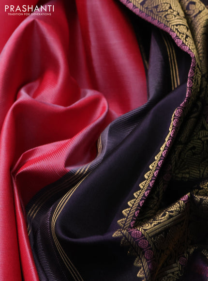 Pure kanchipuram silk saree red and deep violet with annam zari woven buttas and rettapet zari woven border