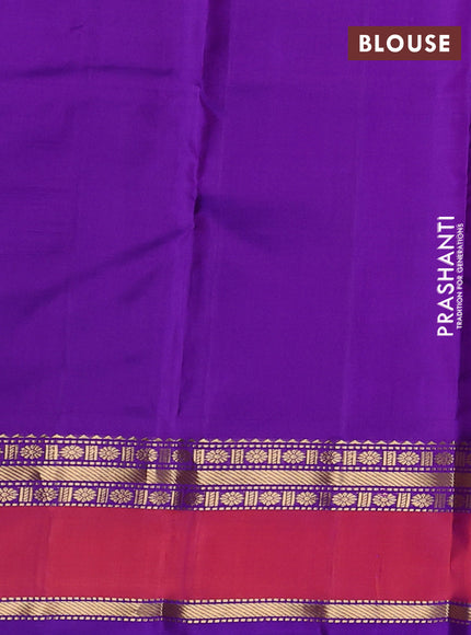 Pure kanchipuram silk saree purple and dual shade of pinkish orange with zari woven buttas and rettapet zari woven border