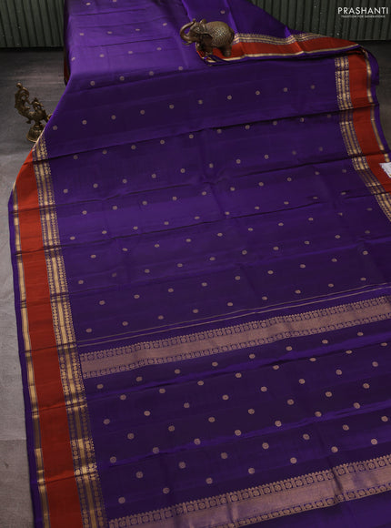 Pure kanchipuram silk saree violet and orange with zari woven buttas and rettapet zari woven border