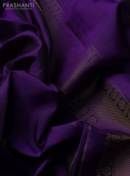 Pure kanchipuram silk saree violet and orange with zari woven buttas and rettapet zari woven border