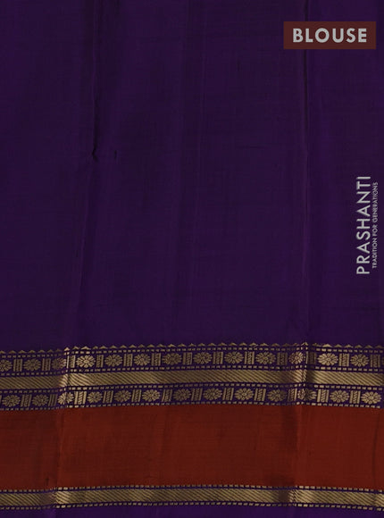 Pure kanchipuram silk saree violet and orange with zari woven buttas and rettapet zari woven border