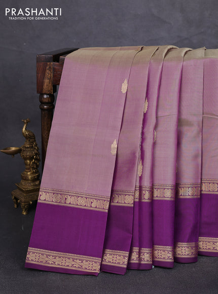 Pure kanchipuram silk saree pastel purple and purple with zari woven buttas and long rettapet zari woven border