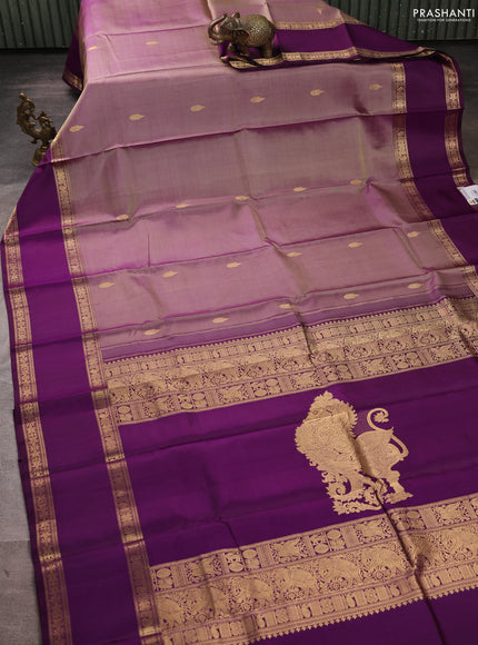 Pure kanchipuram silk saree pastel purple and purple with zari woven buttas and long rettapet zari woven border