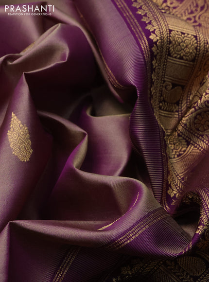 Pure kanchipuram silk saree pastel purple and purple with zari woven buttas and long rettapet zari woven border