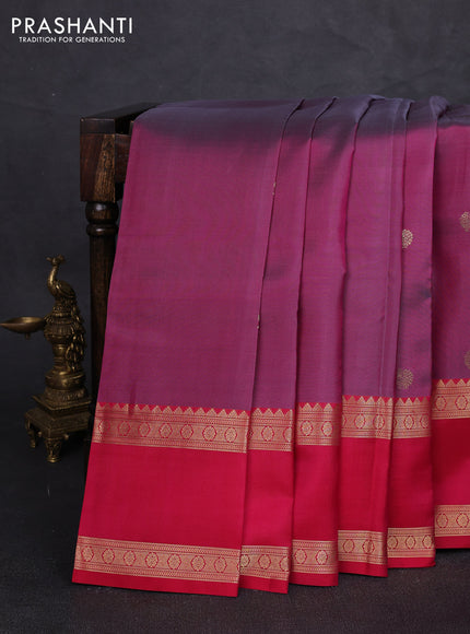 Pure kanchipuram silk saree purple shade and tomato pink with annam zari woven buttas and long rettapet zari woven border