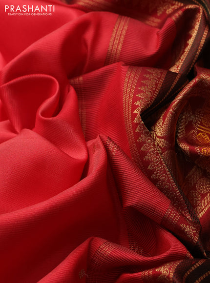 Pure kanchipuram silk saree red and maroon with zari woven buttas and long rettapet zari woven border