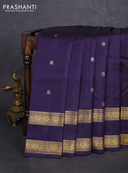 Pure kanchipuram silk saree navy blue with allover zari woven buttas and rettapet zari woven border
