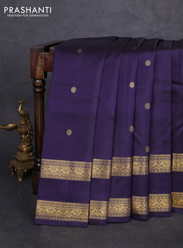 Pure kanchipuram silk saree navy blue with allover zari woven buttas and rettapet zari woven border