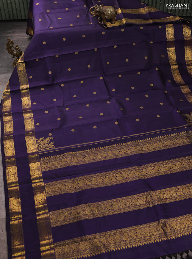 Pure kanchipuram silk saree navy blue with allover zari woven buttas and rettapet zari woven border