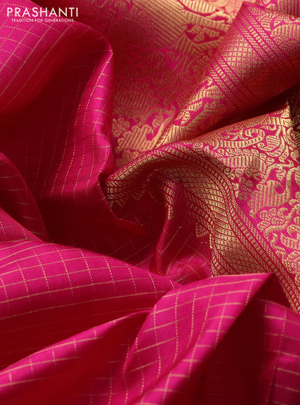 Pure kanchipuram silk saree dark pink with allover small zari checked pattern and rettapet zari woven butta border