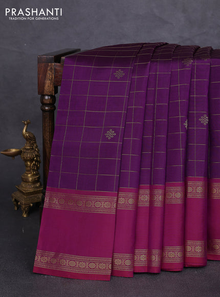 Pure kanchipuram silk saree purple and pink with allover zari checked pattern and rettapet zari woven butta border