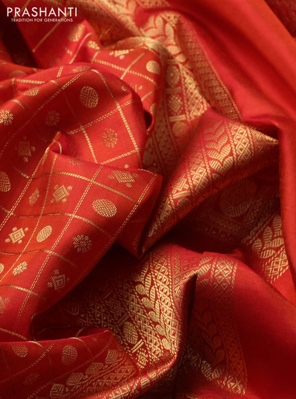 Pure kanchipuram silk saree rust shade with allover zari checks & buttas and rettapet long zari woven butta border