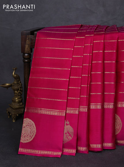 Pure kanchipuram silk saree dark pink with allover zari weaves and rettapet long zari woven butta border