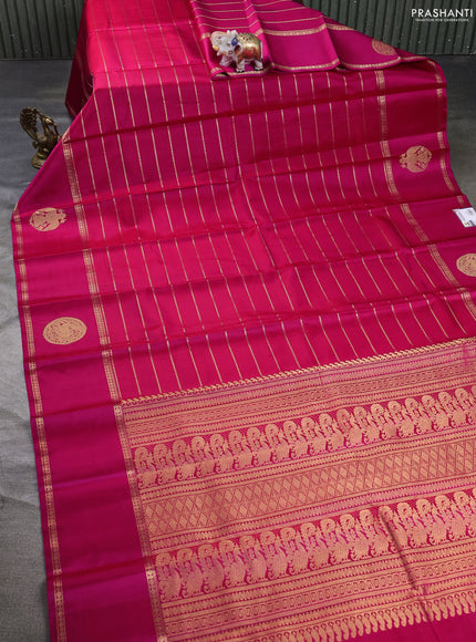 Pure kanchipuram silk saree dark pink with allover zari weaves and rettapet long zari woven butta border