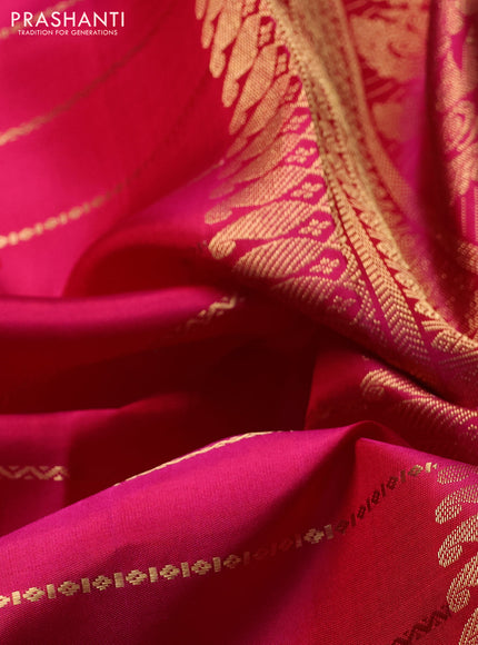Pure kanchipuram silk saree dark pink with allover zari weaves and rettapet long zari woven butta border
