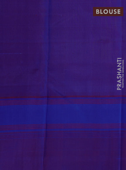 Pure kanchipuram silk saree blue and pink with allover thread stripes and simple border