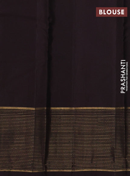 Pure kanchipuram silk saree grey and coffee brown with allover stripe pattern and long zari woven border