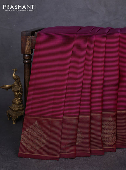 Pure kanchipuram silk saree pink and maroon with allover stripe pattern and long zari woven border