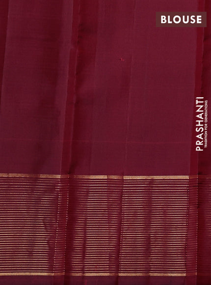 Pure kanchipuram silk saree pink and maroon with allover stripe pattern and long zari woven border