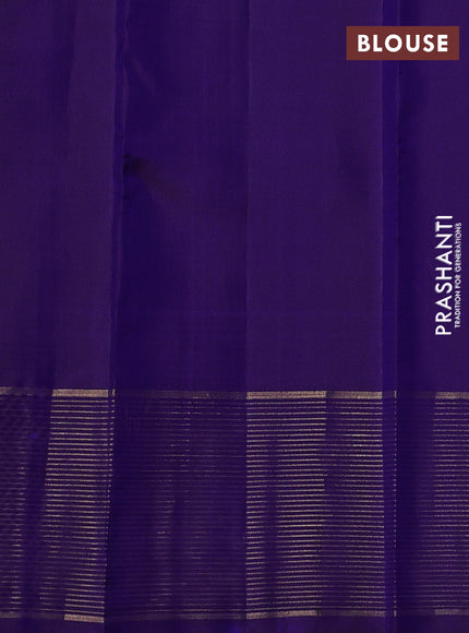 Pure kanchipuram silk saree teal blue and royal blue with allover stripe pattern and long zari woven border