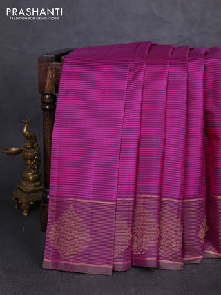 Pure kanchipuram silk saree pink and dual shade of green with allover stripe pattern and long zari woven border