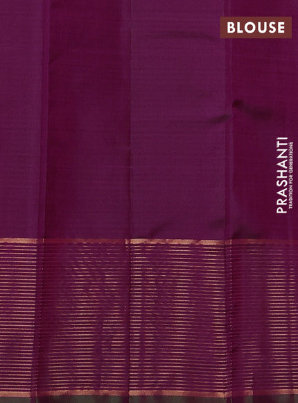 Pure kanchipuram silk saree pink and dual shade of green with allover stripe pattern and long zari woven border
