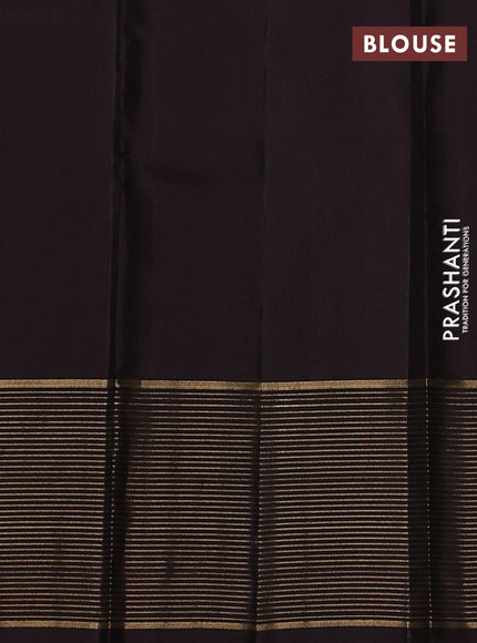 Pure kanchipuram silk saree mustard green and coffee brown with allover stripe pattern and long zari woven border
