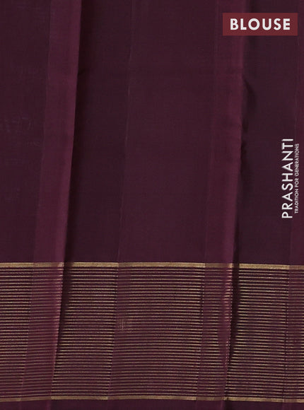 Pure kanchipuram silk saree teal blue and coffee brown with allover stripe pattern and zari woven border