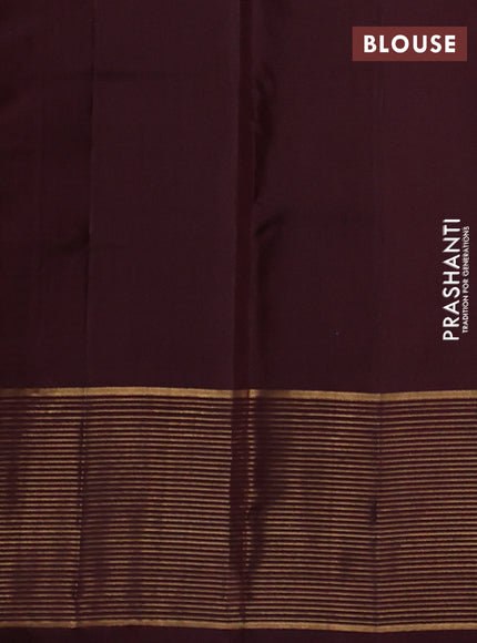 Pure kanchipuram silk saree grey and coffee brown with allover stripe pattern and zari woven border