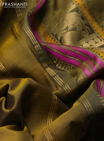 Pure kanchipuram silk saree mustard green and mehendi green with zari woven buttas and long zari woven border