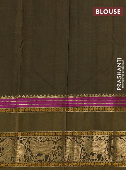 Pure kanchipuram silk saree mustard green and mehendi green with zari woven buttas and long zari woven border