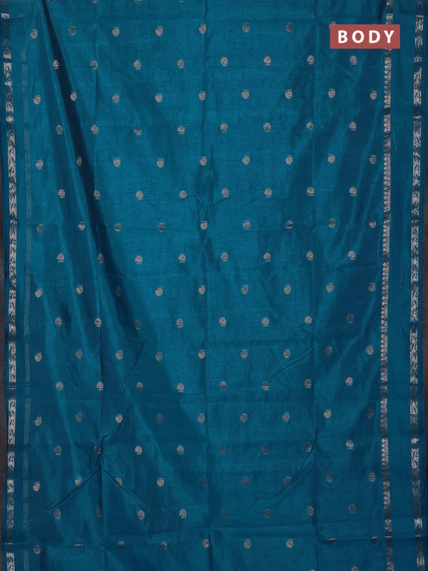 Semi raw silk saree cs blue with allover zari woven buttas and rettapet zari woven border