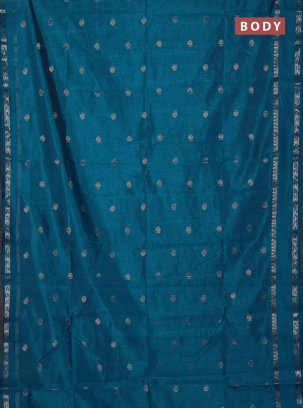 Semi raw silk saree cs blue with allover zari woven buttas and rettapet zari woven border