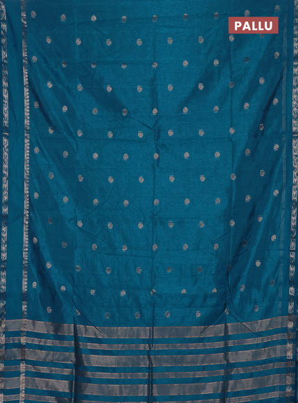 Semi raw silk saree cs blue with allover zari woven buttas and rettapet zari woven border