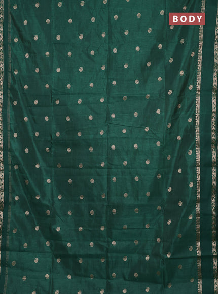 Semi raw silk saree bottle green with allover zari woven buttas and rettapet zari woven border