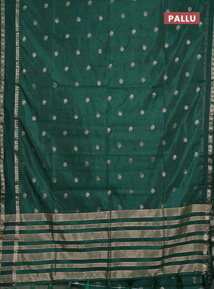 Semi raw silk saree bottle green with allover zari woven buttas and rettapet zari woven border