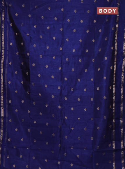 Semi raw silk saree navy blue with allover zari woven buttas and rettapet zari woven border