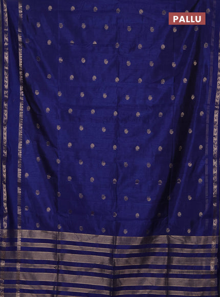 Semi raw silk saree navy blue with allover zari woven buttas and rettapet zari woven border