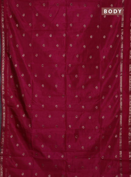 Semi raw silk saree dark pink with allover zari woven buttas and rettapet zari woven border