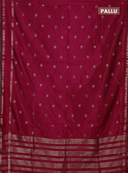 Semi raw silk saree dark pink with allover zari woven buttas and rettapet zari woven border
