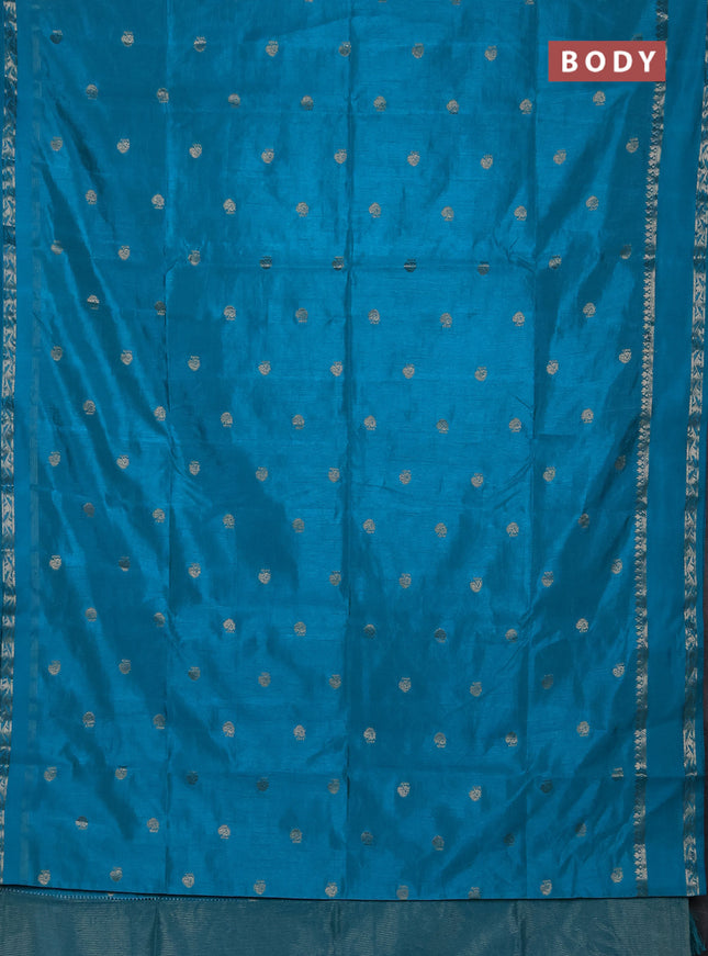 Semi raw silk saree cs blue with allover zari woven buttas and rettapet zari woven border